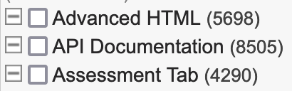 Screenshot showing topic IDs numbers in parantheses after the topic name in the Topics section of the doc edit screen
