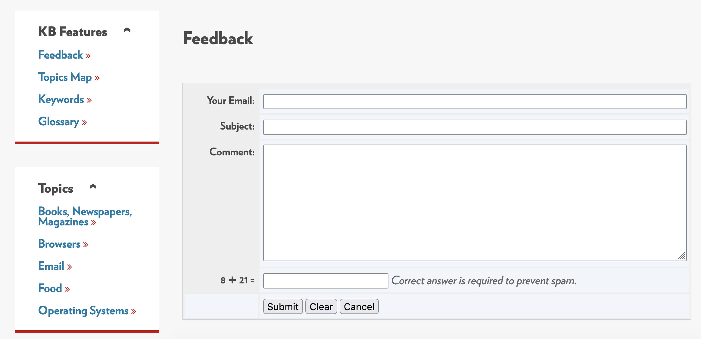 KB live site feedback form