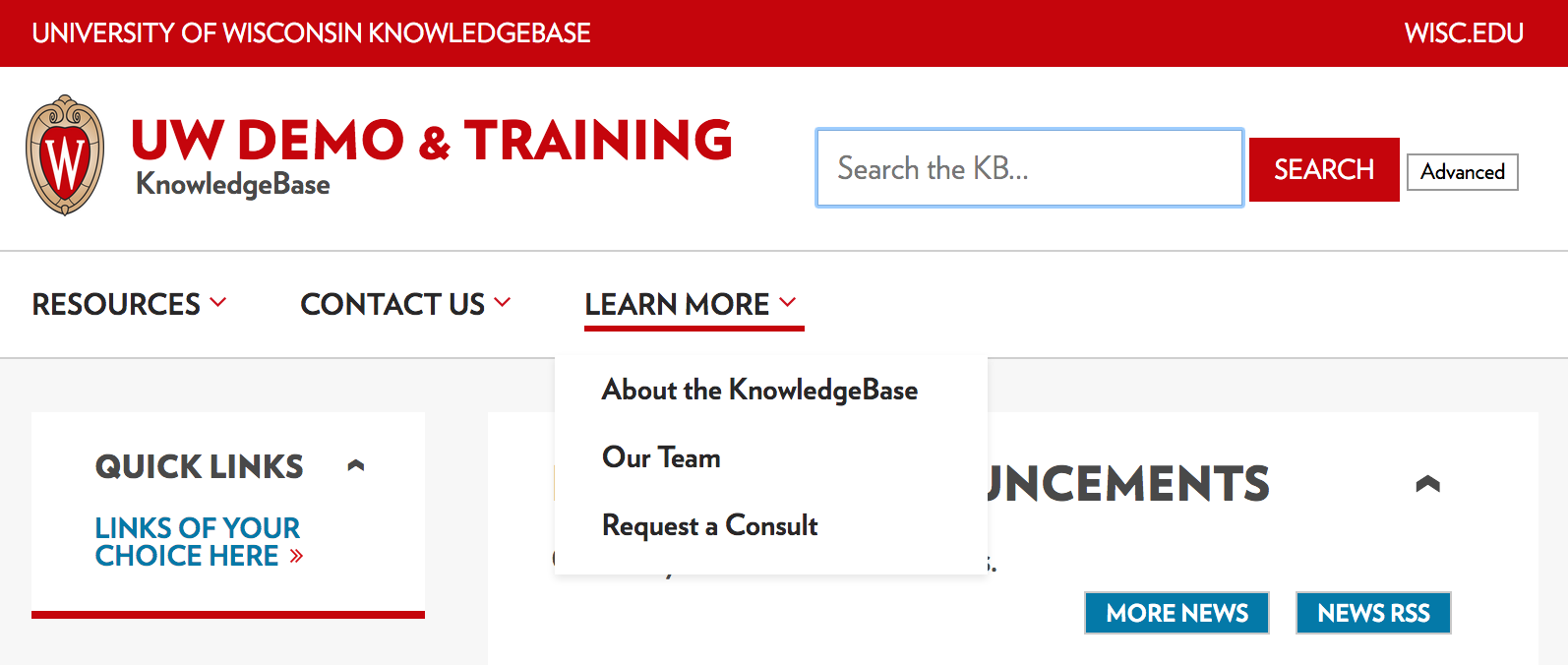The dropdown menus appear below the logo and search bar