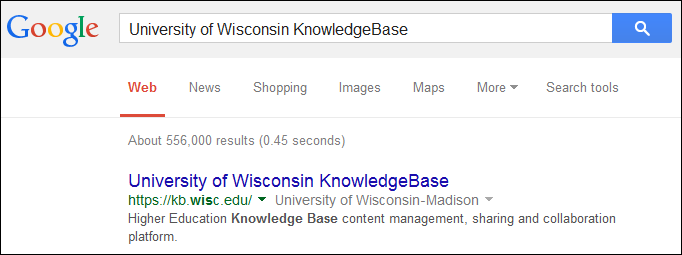 The description reads, 'Higher Education Knowledge Base content management, sharing and collaboration platform'.
