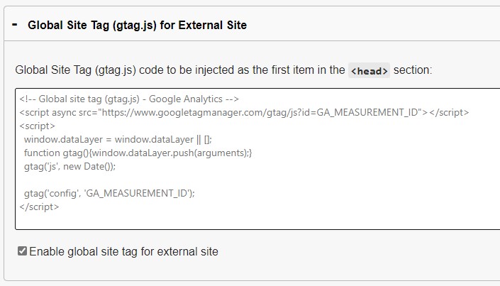 The Google tracking field is visible with placeholder text