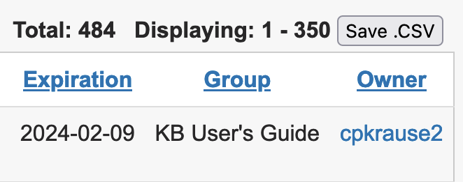 Screenshot showing the "Save .CSV" button in the top right corner of the Documents table