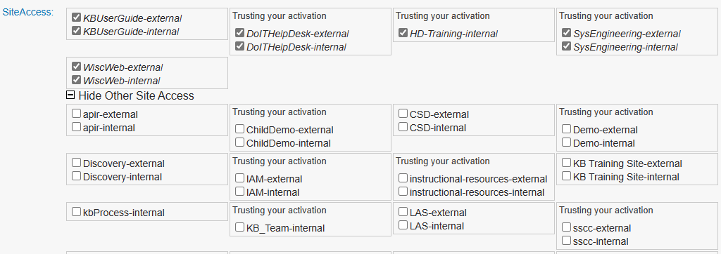 Screenshot displaying the numerous sites available to share a document out to